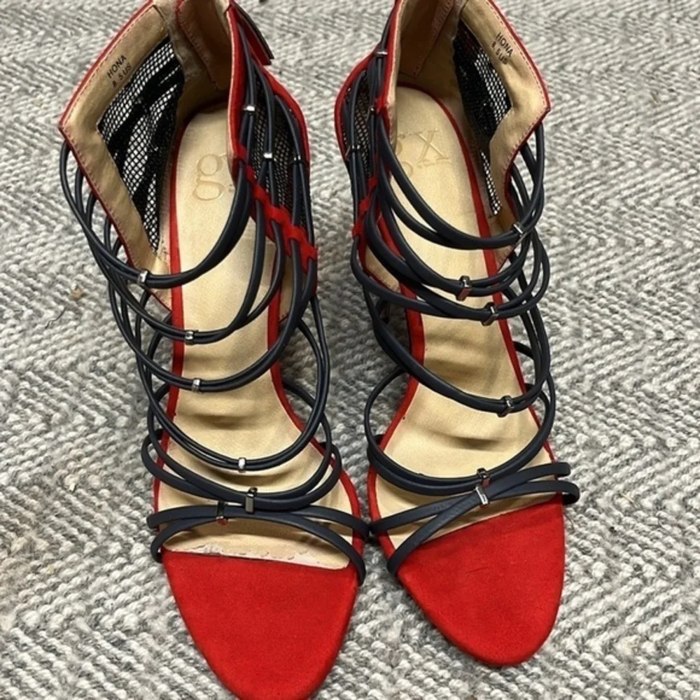 GX by Gwen Stefani Red and Black Strappy Stiletto Heels